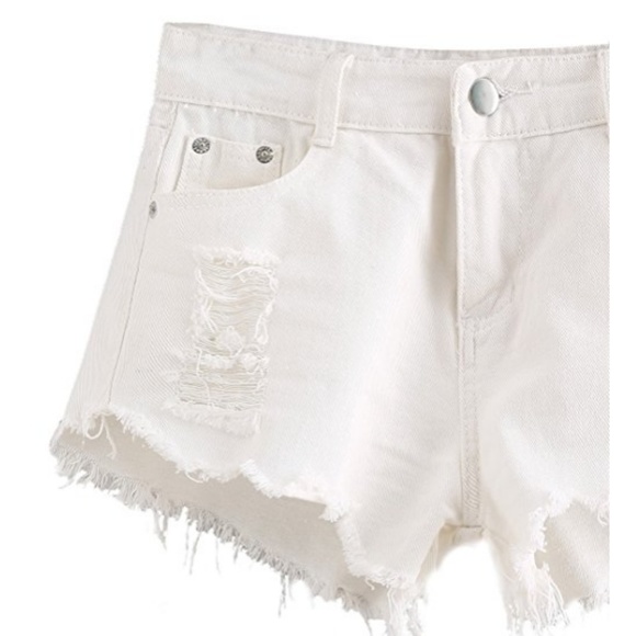 OPHIRA White Distressed Denim Shorts - Picture 4 of 6
